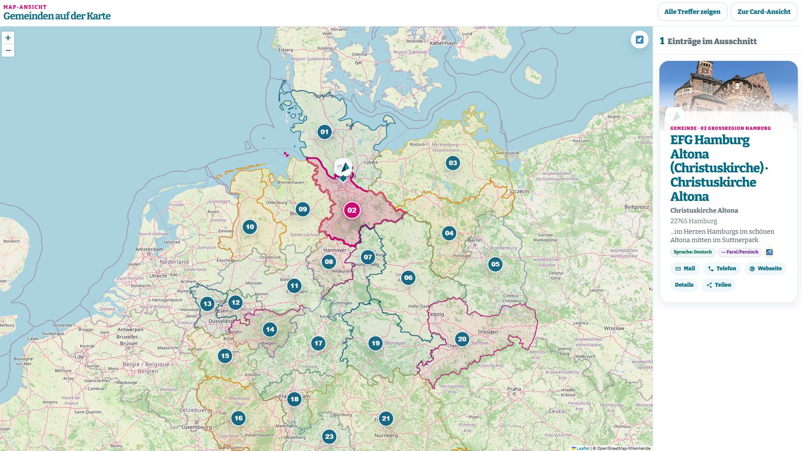 OSM-Karte mit eingeblendeten Gemeindeentwicklungsregionen